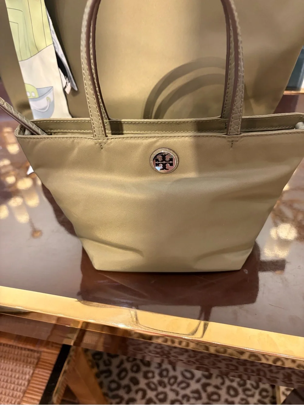 Tory Burch nylon Printed Crossbody tote mini in olive green color new with tag